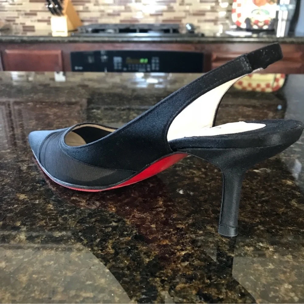 Christian Louboutin Black Pointed Slingback Pumps with Red Sole - Picture 6 of 8